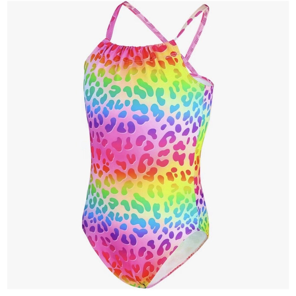 Girls Swimsuit Summer Beach Sport Halter rainbow One Piece Swimwear for 2/3t